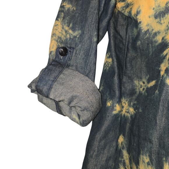 Thrill Jeans Women Medium Button Up Hi Low Shirt Tie Dye Roll Tab Distressed 1.5 - Picture 5 of 12